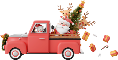 Christmas truck with Santa Claus and friend, Christmas theme elements 3d illustration png