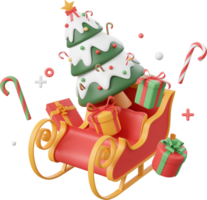 Schlitten mit Weihnachten Baum und Dekorationen, Weihnachten Thema Elemente 3d Illustration png