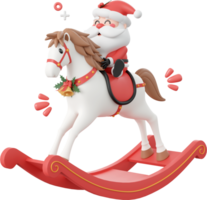 santa claus ridning gungande häst, jul tema element 3d illustration png