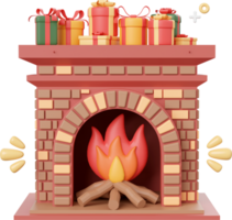 Christmas fireplace with decorations, Christmas theme elements 3d illustration png