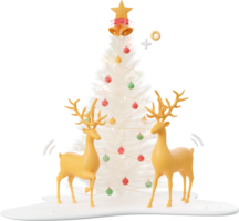 Reindeer and Christmas tree on snow ground, Christmas theme elements 3d illustration png