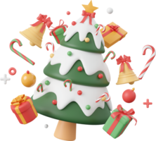 Christmas tree with gift and decorations, Christmas theme elements 3d illustration png