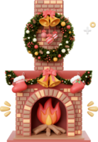 Kerstmis haard met decoraties, Kerstmis thema elementen 3d illustratie png