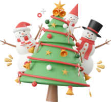 Christmas tree with snowman, Christmas theme elements 3d illustration png