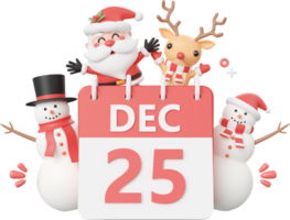 Santa Claus and friend with 25 dec calendar, Christmas theme elements 3d illustration png