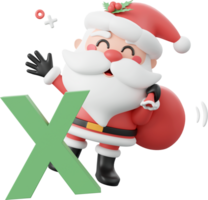 Santa Claus con X alfabeto, Natale tema elementi 3d illustrazione png