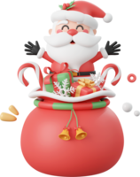 Cute Santa Claus with Christmas gift bag, Christmas theme elements 3d illustration png