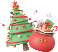 Kerstmis boom met cadeaus tas, Kerstmis thema elementen 3d illustratie png