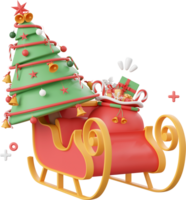 Santa sleigh with Christmas tree, Christmas theme elements 3d illustration png