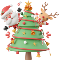 Christmas tree with Santa Claus and reindeer, Christmas theme elements 3d illustration png