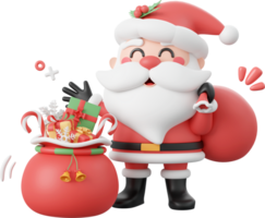 linda Papa Noel claus con Navidad regalo bolsa, Navidad tema elementos 3d ilustración png