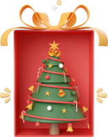 Christmas tree in gift box, Christmas theme elements 3d illustration png