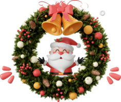 Santa Claus with Christmas wreath, Christmas theme elements 3d illustration png