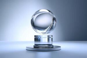 Glass trophy element floating in all white background. photo