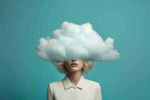 Woman with head in clouds. Generative AI photo