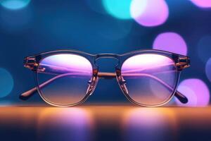 Eyeglasses with bokeh in the background. Selection of glasses for vision concept. photo