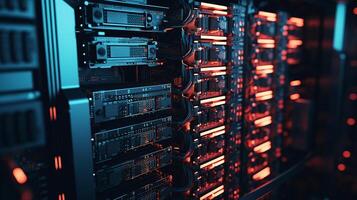 database server. super computer stores big data digital information. Hi tech technology background. photo