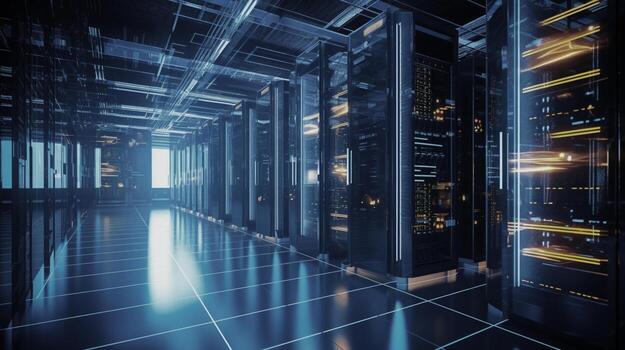 computer server control room for collect big data. data center and information management concept. generative AI photo