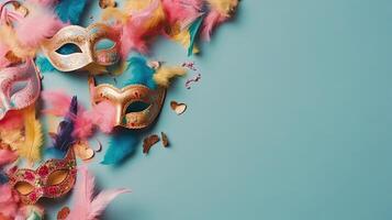 Carnival for sale banner background with carnival masks, and carnival ornaments, photo