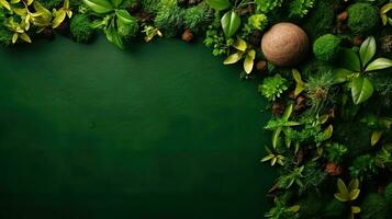 Earth Day Banner Background with plants, plant seeds and miniature earth, AI Generative photo