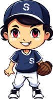 base-ball joueur dans uniforme avec balle. dessin animé plat style illustration. génératif ai png