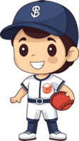 béisbol jugador en uniforme con pelota. dibujos animados plano estilo ilustración. generativo ai png