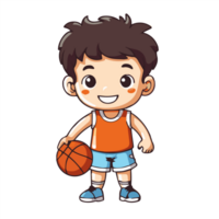 Cute kid boy play basketball  cartoon flat style illustration. Generative AI png