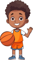 Cute kid boy play basketball  cartoon flat style illustration. Generative AI png