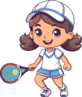 linda niño niña jugar tenis dibujos animados plano estilo ilustración. generativo ai png