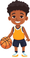 Cute kid boy play basketball  cartoon flat style illustration. Generative AI png