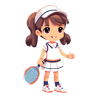 mignonne enfant fille jouer tennis dessin animé plat style illustration. génératif ai png