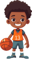 Cute kid boy play basketball  cartoon flat style illustration. Generative AI png