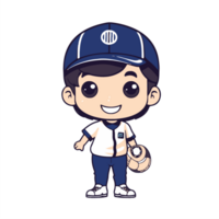 Baseball Spieler im Uniform mit Ball. Karikatur eben Stil Illustration. generativ ai png