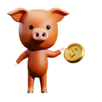 pig saving money 3d png