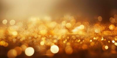 Bokeh background in golden in the style of confetti like dots. Glitter and diamond dust. AI generated photo