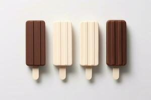 Chocolate block of ice cream on stick. Popsicle. Generative AI photo