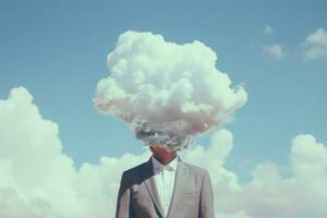 Man with head in cloud minimalist concept. Generative AI photo