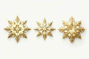 Set of gold christmas snowflakes on white background. AI generated photo