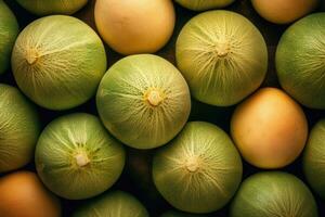 Cantaloupe melons. Fruits background. Generative AI photo