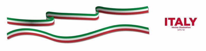 3d Rendered Italian Flag Ribbons with shadows, isolated on white background. Curled and rendered in perspective. Graphic Resource. Editable Vector Illustration. EPS 10