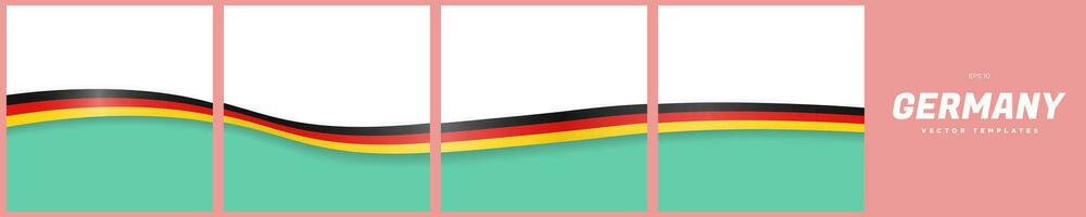 Set of Continuous Social Media Carousel Post Card Template of German Flag Ribbons, isolated. Editable Vector Illustration, EPS 10. German Flag Frames square.