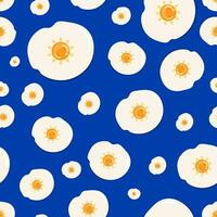 Seamless sunny side up egg pattern with the sun as a yolk. Repeating fried egg pattern. Editable Vector Illustration. EPS 10.