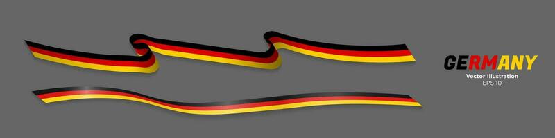 3d Rendered German Flag Ribbons with shadows, isolated on white background. Curled and rendered in perspective. Graphic Resource. Editable Vector Illustration.