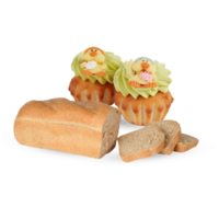 bread ,cupcakes, donuts and crackers cut out, isolated transparent background png