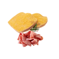 Fresh bread and salami cut out, isolated transparent background png