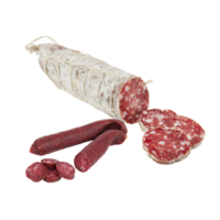 Fresh Salami and Sausage cut out isolated transparent background png