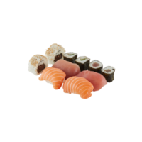 Salmon Sushi Tuna and Seaweed Wrapped Rice cut out isolated transparent background png