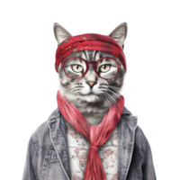 Intelectual fashion cat isolated on transparent background, created with generative AI png