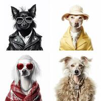 Fashion dogs portraits isolated on white background, created with generative AI photo