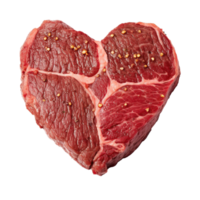 Heart shaped beef steak isolated on transparent background, created with generative AI png